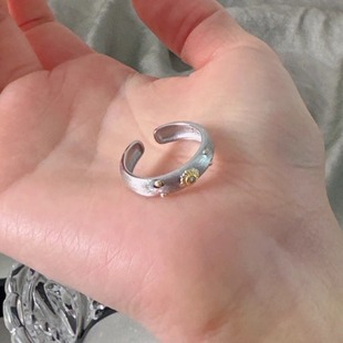 十里间 百搭通勤开口花朵复古指环 银色中古拉丝戒指