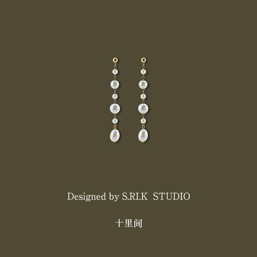 十里间氛围感法式珍珠银针耳环