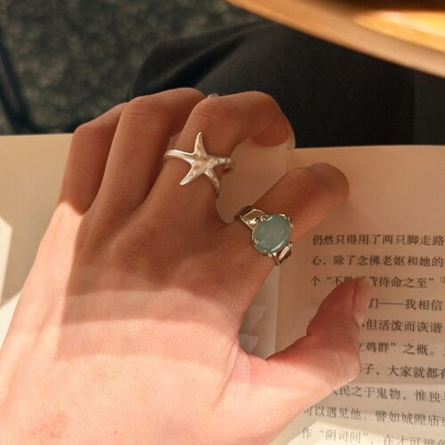 十里间【星轨戒指】甜美小清新海星指环蓝色中戒戒指