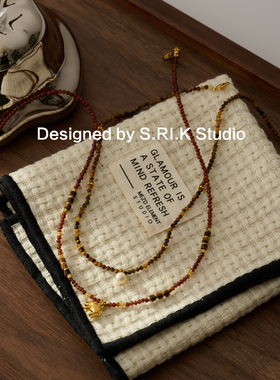 十里间【mini象】文艺国风新中式小象串珠项链虎眼石叠戴锁骨链