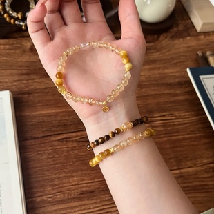 十里间【腰缠万贯】文字新中式黄水晶虎眼石串珠手链百搭多层手串