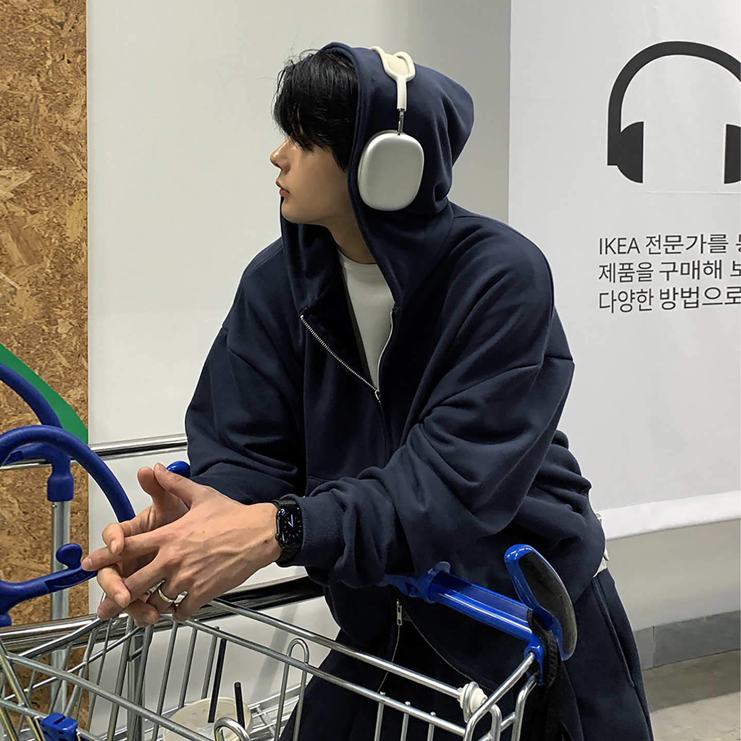 ASCLO&QIAO秋冬休闲卫衣套装男拉链休闲宽松连帽外套百搭潮流简约