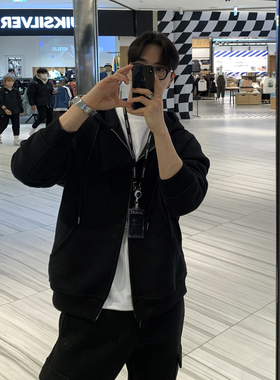 ASCLO&QIAO秋冬重磅连帽卫衣套装男黑色韩版休闲宽松简约卫裤外套