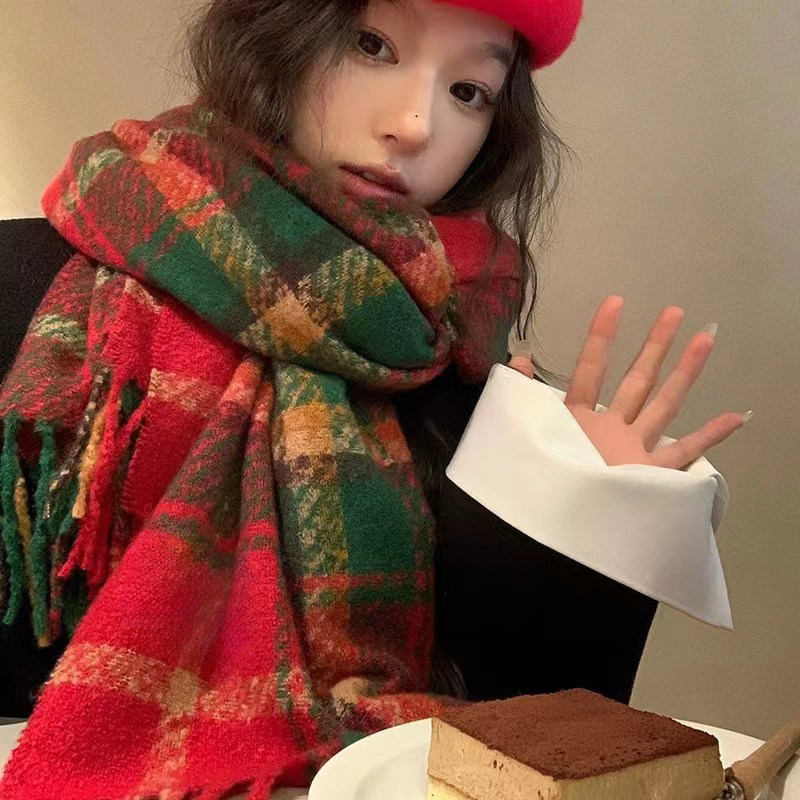 新年围巾女2026新款秋冬季红色格子高级氛围感圣诞针织加厚保暖,居家日用,保暖披肩,淘宝优惠券,粉丝福利购,淘宝优惠卷