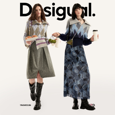 【绵羊毛针织衫集合】【超能小太阳】Desigual26秋冬新品灰蓝菱格