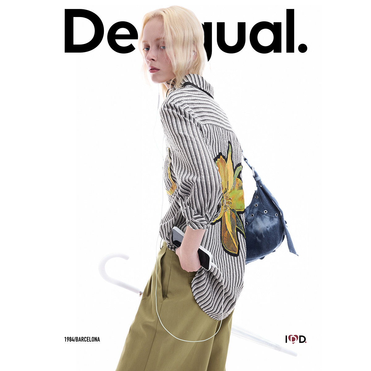 Desigual26秋冬新品宽松条纹拼接花卉贴布绣翻领长袖女式衬衫