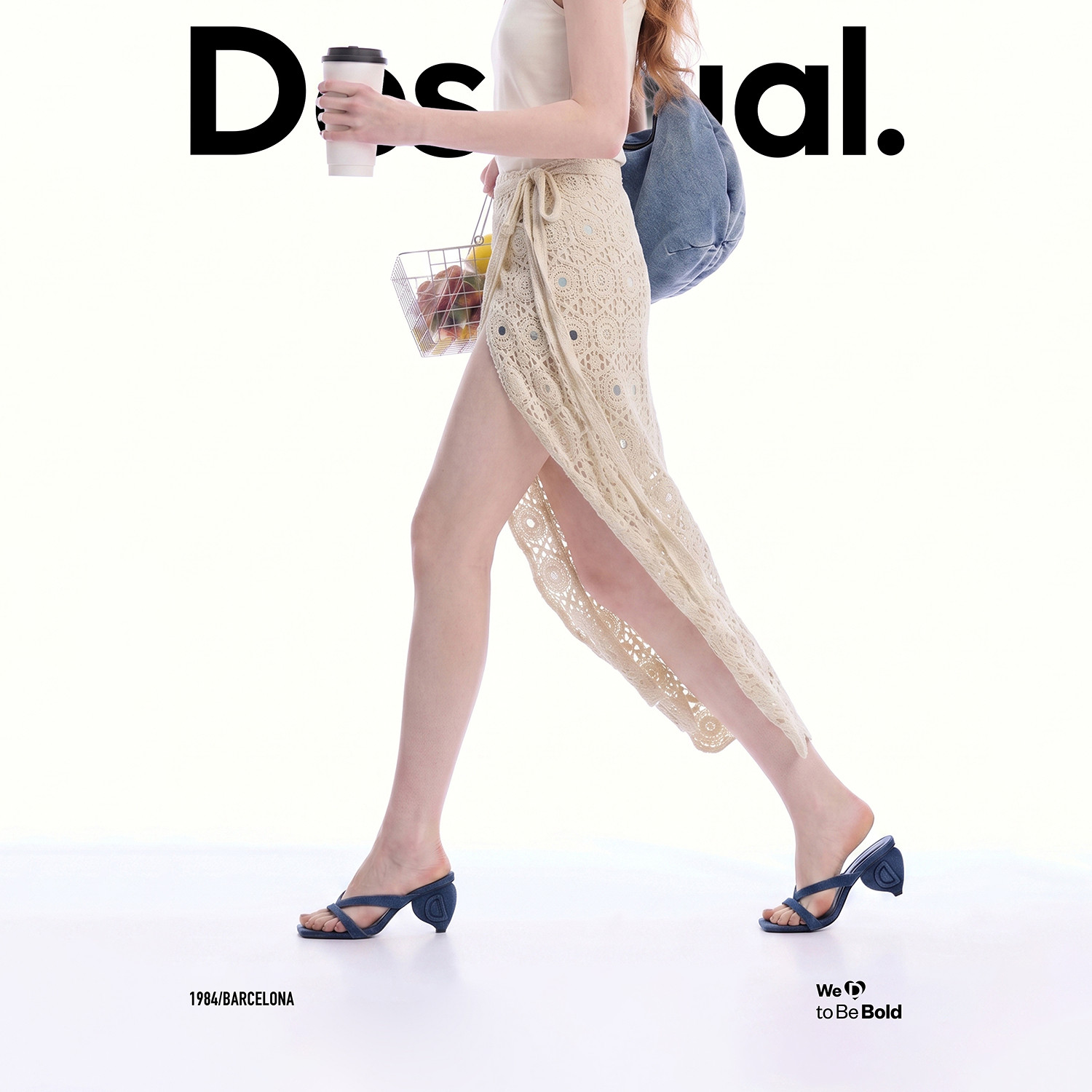 Desigual26春夏新品钩针亮片抽绳沙滩围裙半截裙