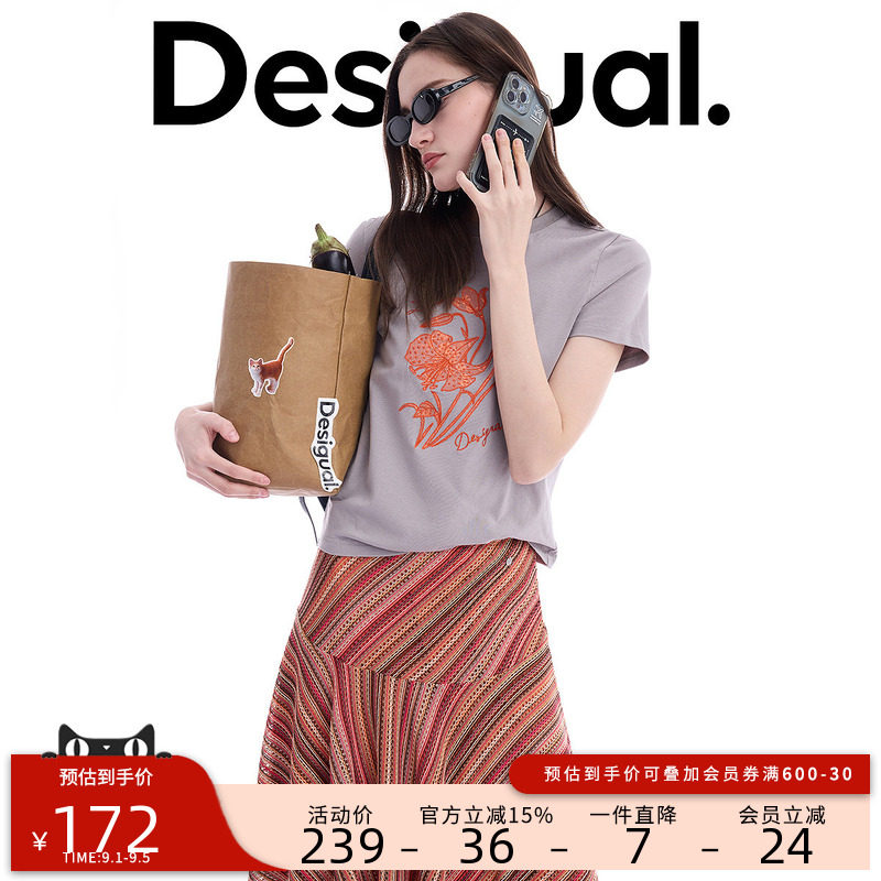 Desigual【博主同款】撞色蕾丝贴布绣花圆领短袖女式T恤图片