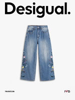 Desigual26 Autumn/Winter new collection: Colorful floral embroidery washed high-waisted wide-leg women's jeans thumbnail 8