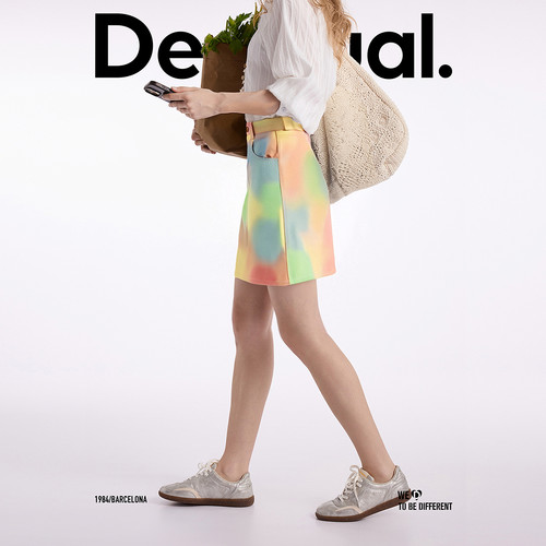 Desigual彩色渐变印花A型刺绣女士短款半身裙