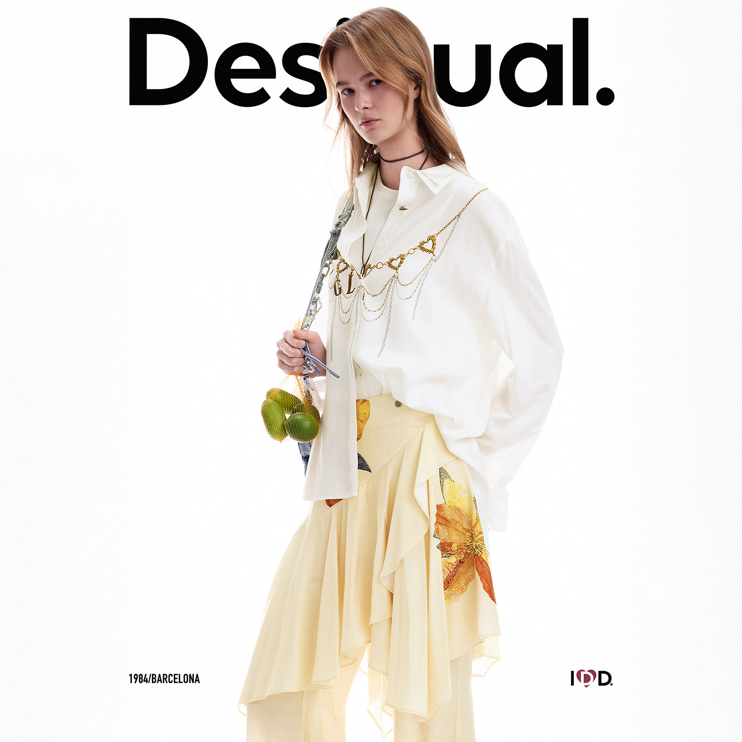 Desigual26秋冬新品logo流苏链条印花宽松白色女式衬衫