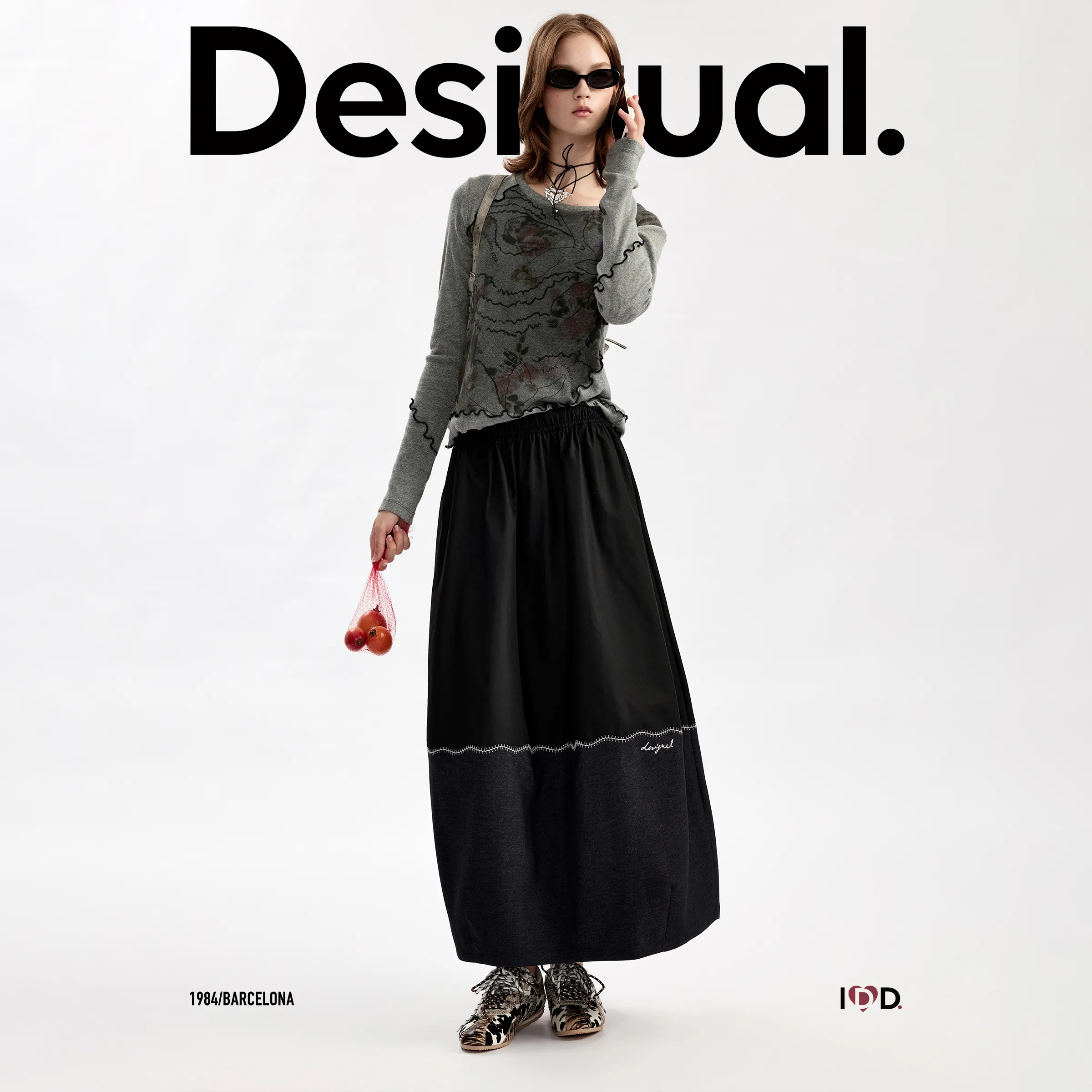 【小衫+半裙套装】【超能小太阳】Desigual26秋冬新品印花撞色