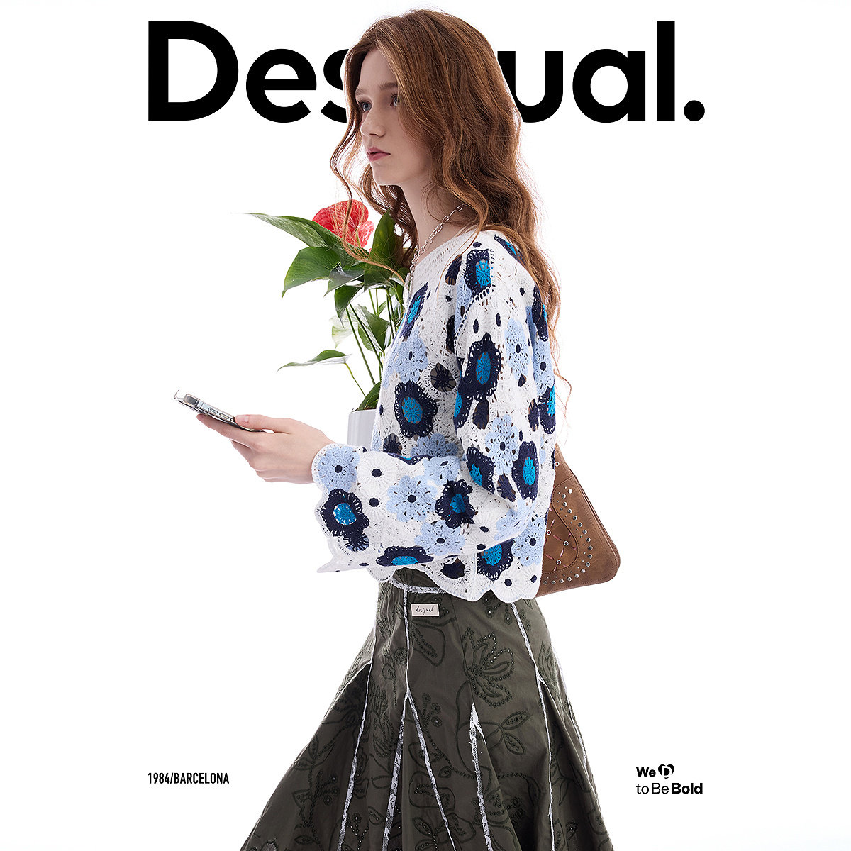 Desigual26春夏新品镂空绣花宽松长袖圆领套头女式针织衫