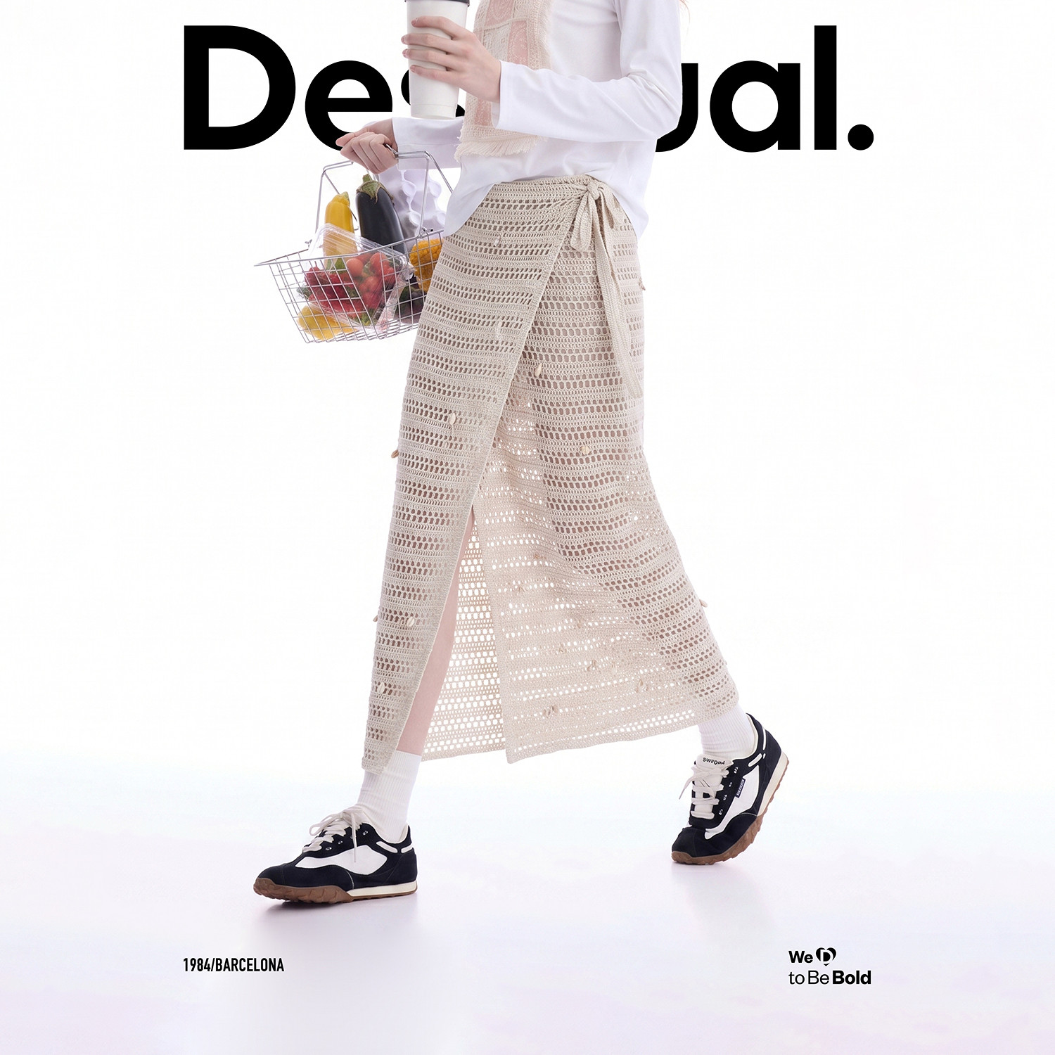 Desigual26春夏新品钩针镂空贝壳装饰沙滩围裙半截裙