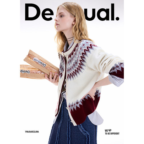 Desigual【明星同款】羊毛费尔岛提花开衫女士针织衫