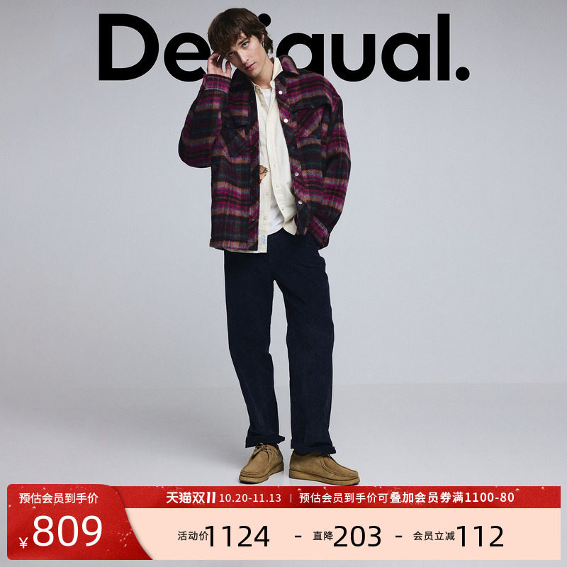 【男女同款 含绵羊毛】Desigual26秋冬新品撞色格纹印花衬衫外套
