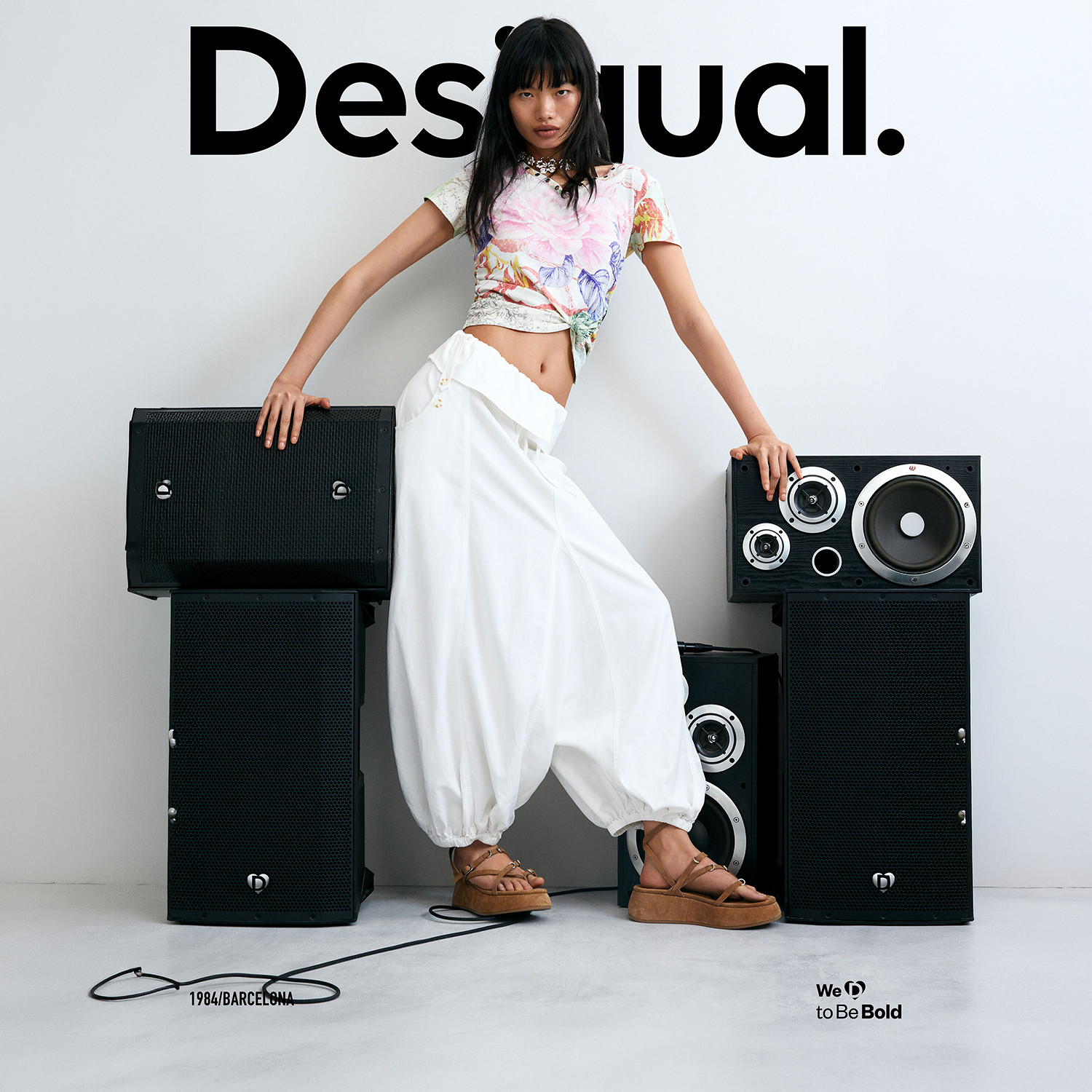 Desigual26秋冬新品白色气球裤高腰翻折设计收脚超宽松女式休闲裤