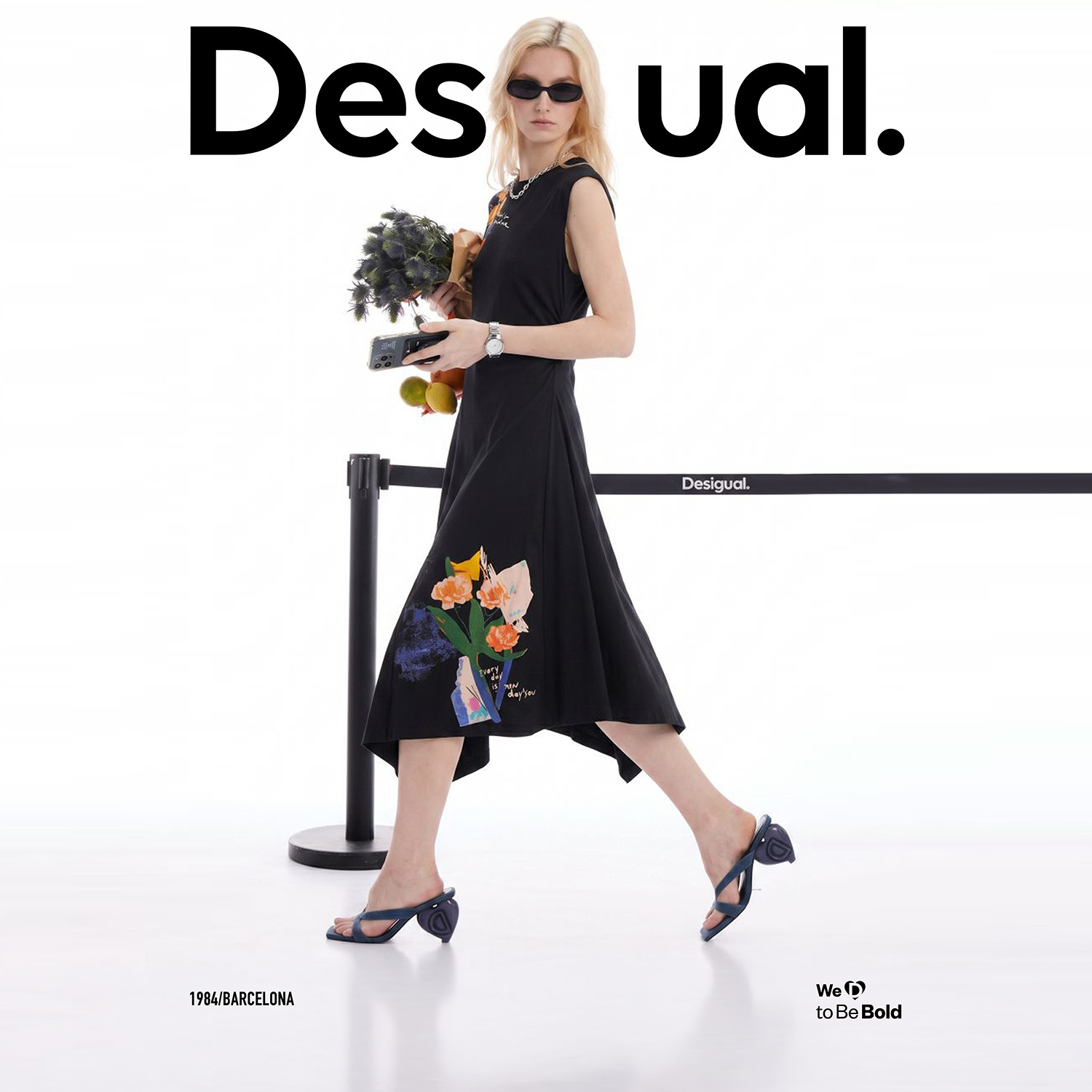 Desigual26春夏新品手绘拼贴插画印花无袖连衣裙