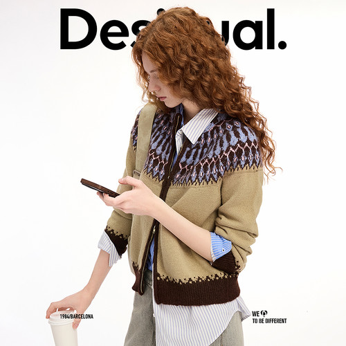 Desigual【博主同款】费尔岛立领女士针织外套开衫毛衣