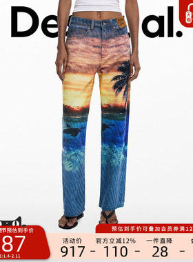 Desigual【BOTTER联名】25秋冬新品海洋元素牛仔印花直筒牛仔裤