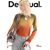 Desigual26春夏新品 弹力渐变夕阳印花圆领女式 T恤