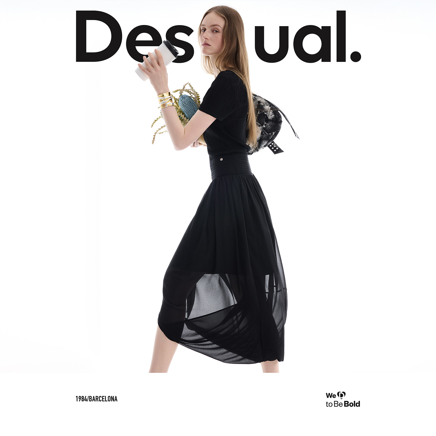 Desigual26春夏新品弹力修身针织拼接短袖长款女式连衣裙