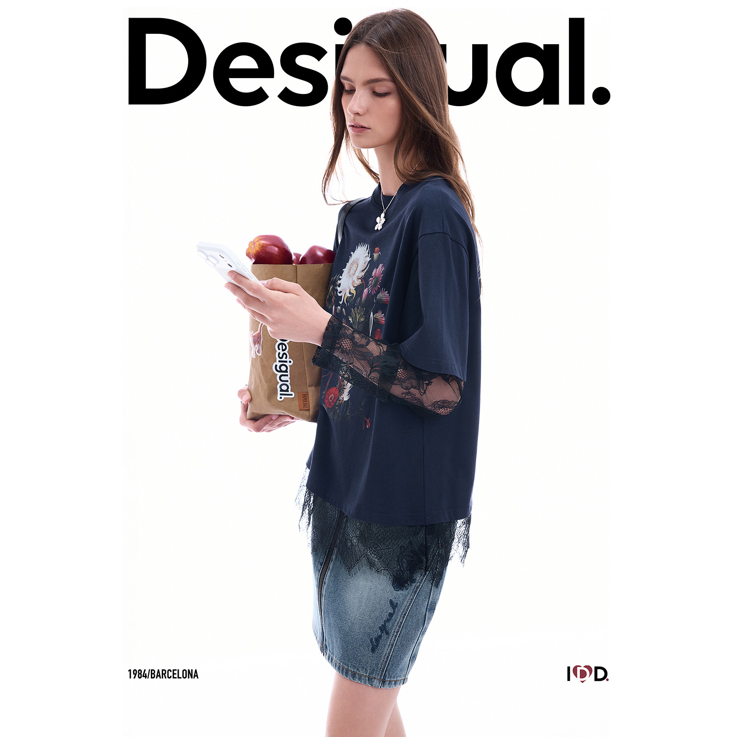 【呼呼专享】Desigual蕾丝拼接假两件奇幻花卉印花长袖女式T恤
