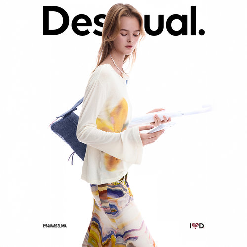 Desigual26秋冬新品米色旋转花卉印花长袖女式T恤