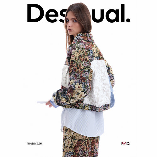 【含绵羊毛】Desigual女式外套26秋冬新品蕾丝拼接织锦提花上衣