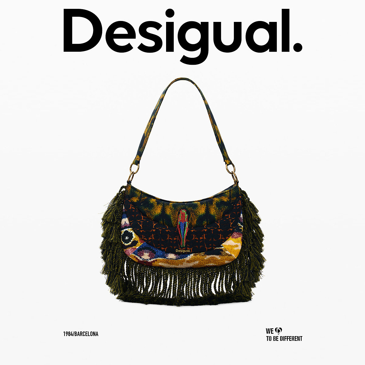 【Lacroix联名】Desigual26春夏新品手绘印花流苏装饰腋下单肩包