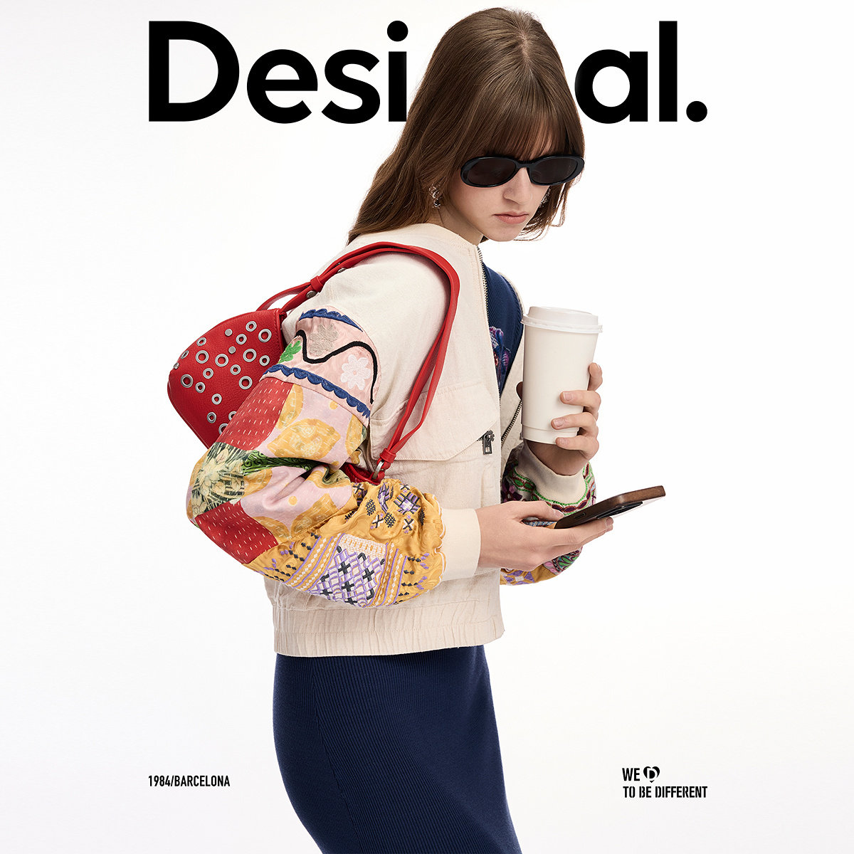 Desigual重工撞色拼接刺绣棒球服明珠白女士外套