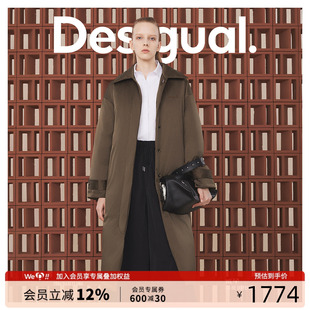 保暖女士羽绒服 Desigual宽松翻领咖啡色简约长款