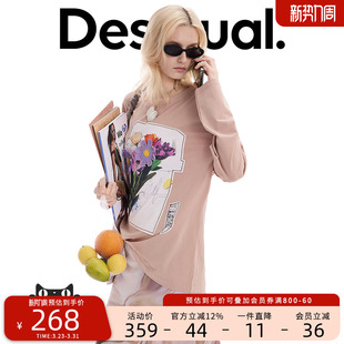 T恤 女式 Desigual26春夏新品 宽松插画印花贴布立体花圆领长袖