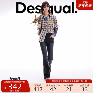 Desigual25秋冬新品 花朵钉珠刺绣微喇水洗弹力女士牛仔裤