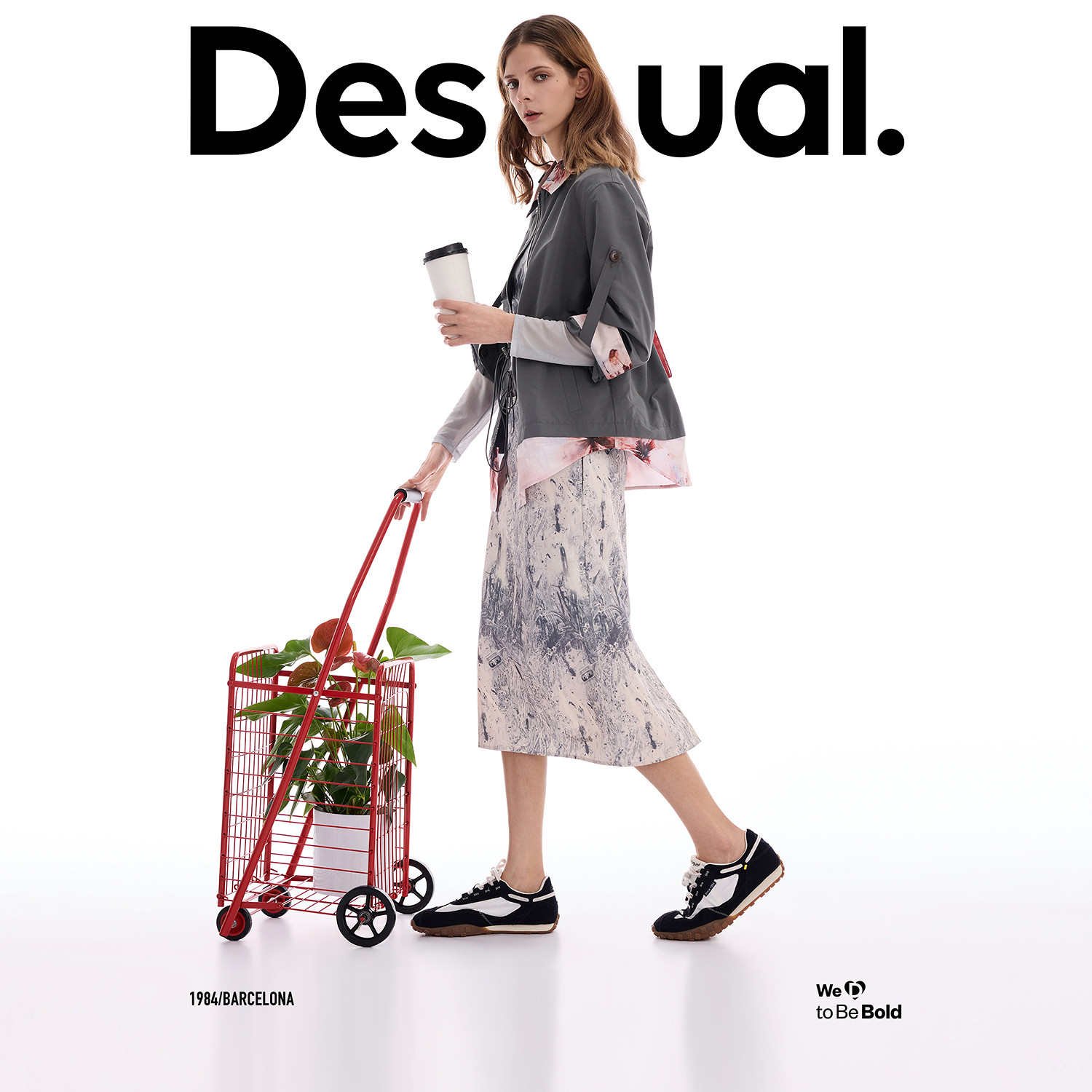 Desigual26春夏新品假两件拼接花卉印花收腰夹克女式外套