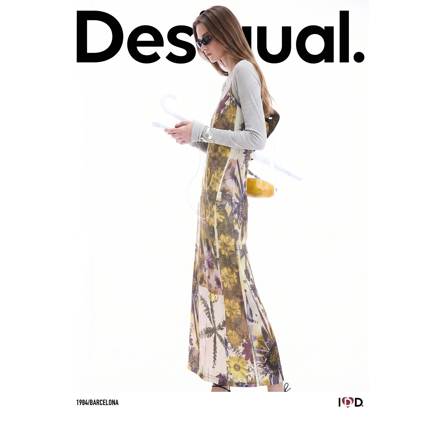 Desigual26秋冬新品弹力修身印花吊带两件套连衣裙