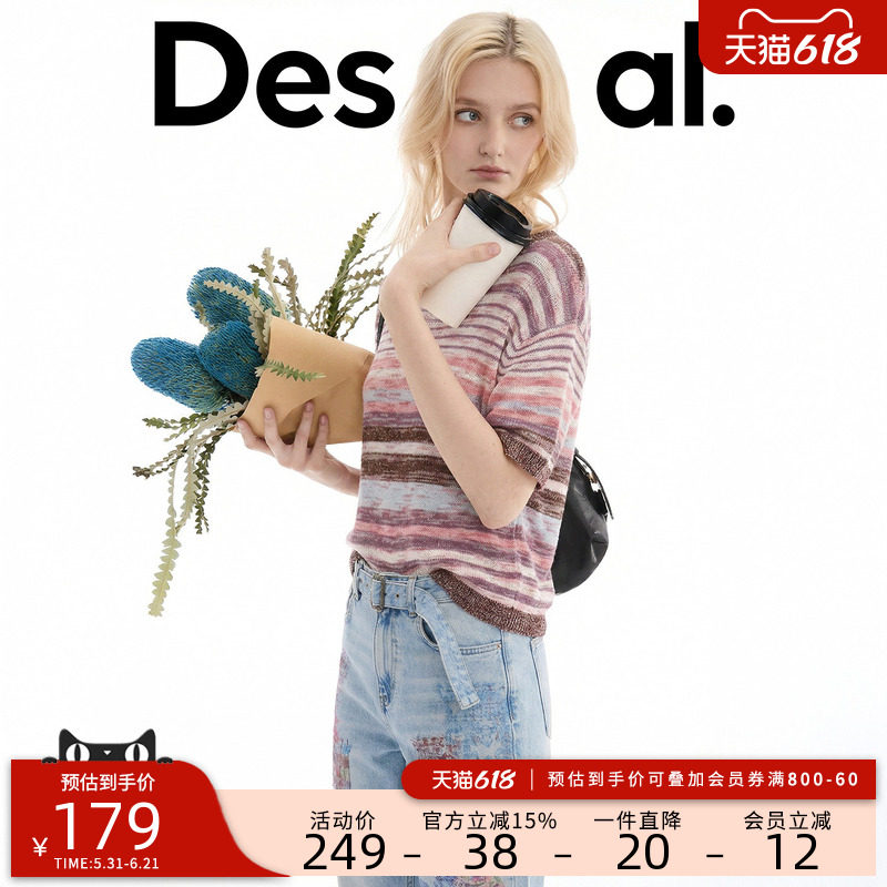 Desigual26春夏新品条纹侧门襟宽松女式针织衫