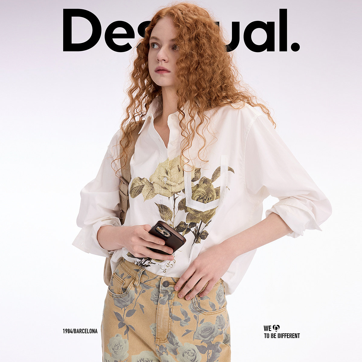 【超能小太阳】Desigual廓形宽松玫瑰印花长袖女式衬衫