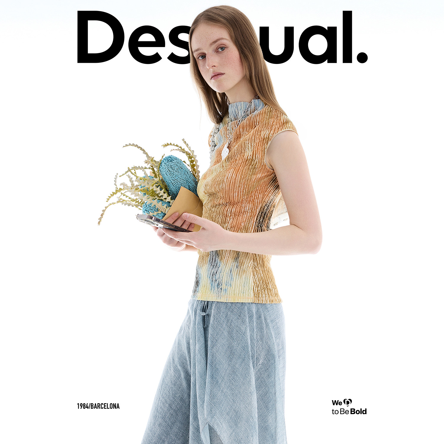【超能小太阳】Desigual橙色渐变斑驳印花肌理连领短袖女式T恤
