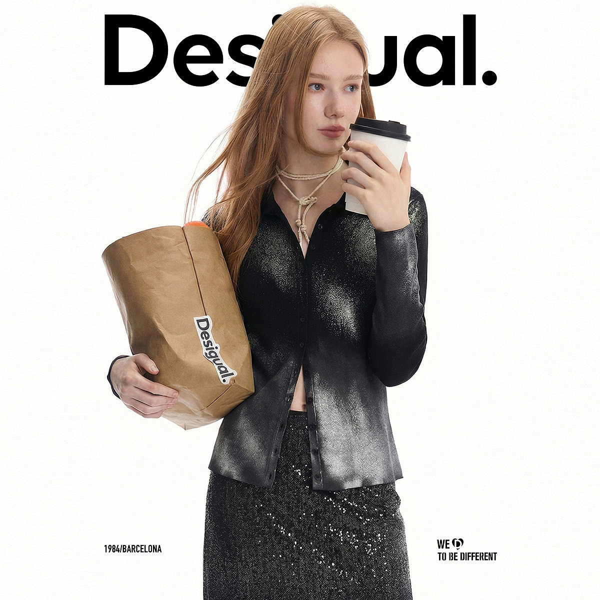 desigual26春夏新品黑白斑驳印花设计气质上衣女式开衫针织衫