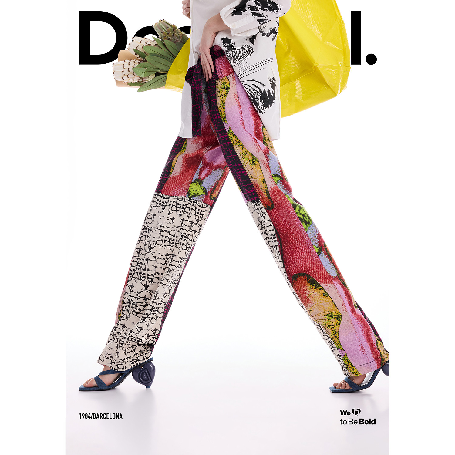 Desigual26春夏新品Lacroix联名拼接植物印花长款直筒女式休闲裤