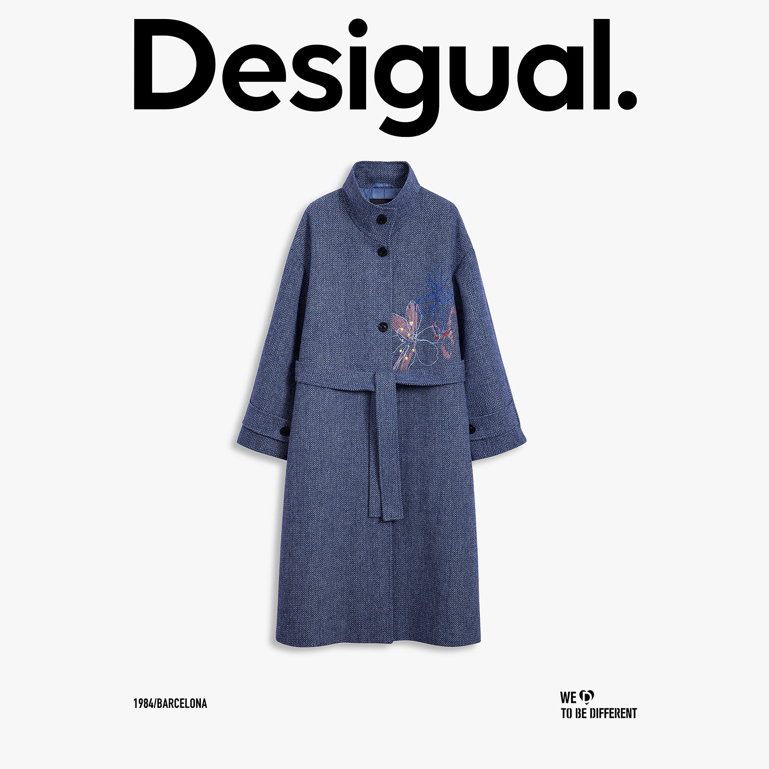 【超能小太阳严选】Desigual25秋冬新品手绘花卉刺绣立领大衣外套,女装/女士精品,毛呢外套,淘宝优惠券,粉丝福利购,淘宝优惠卷
