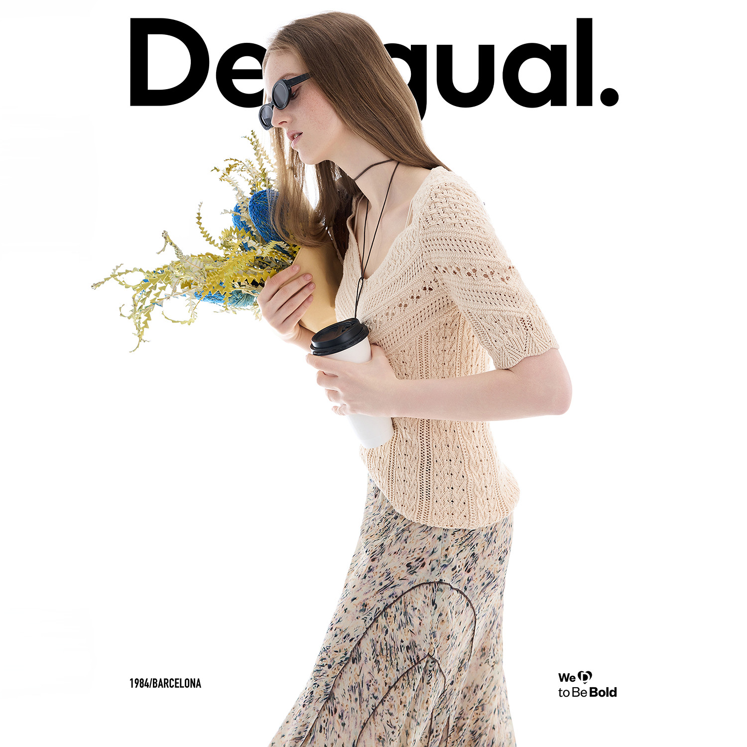 【呼呼专享】Desigual修身镂空钩针桃心领短袖女式针织衫