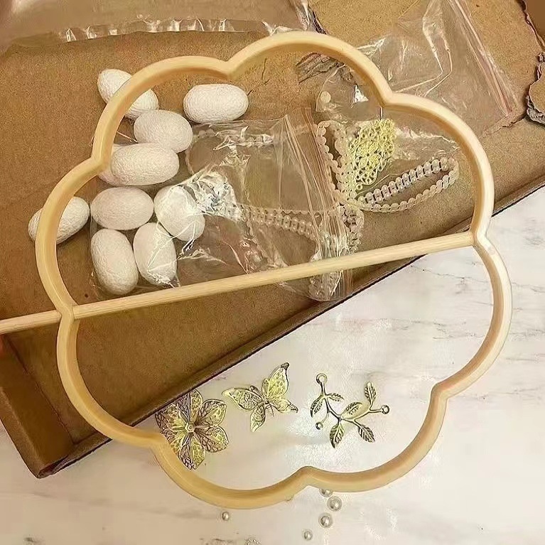 学生蚕丝扇古风汉服长柄团扇框扇子骨架DIY材料包手工扇竹圈流苏