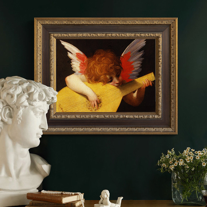 欧式复古装饰画芯法式新古典玄关客厅音乐小天使壁画中古风挂画心
