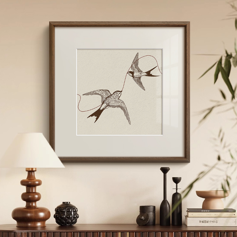 《双飞燕》法式复古中国风客厅装饰画简约新中式玄关卧室茶室挂画