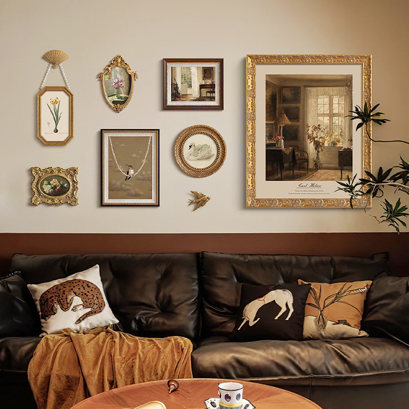 高级法式复古客厅沙发背景墙装饰画组合欧式古典混搭餐厅卧室挂画