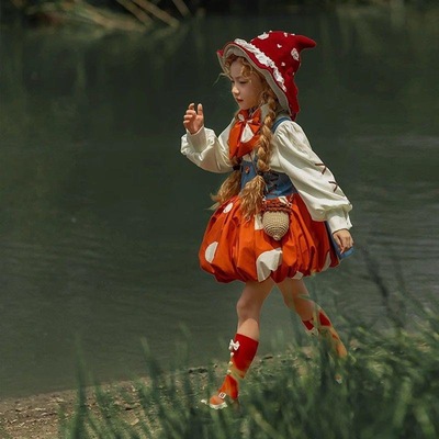 万圣节女童秋冬公主裙儿童洛丽塔小红帽蘑菇lolita表演cos服装潮