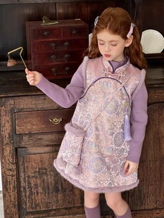 女童26新年洋气新中式改良旗袍裙儿童女宝宝唐装冬加厚保暖拜年服