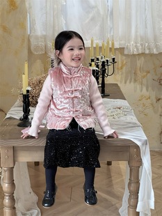 女童新年旗袍套装25新款拜年服中国风古风小女孩新中式汉服两件套